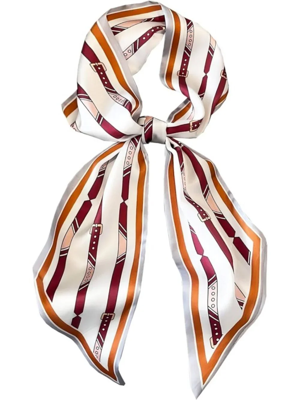Women's Plain Necktie Head Fashion Scarves Long Skinny Silky Hair Bags Scarf